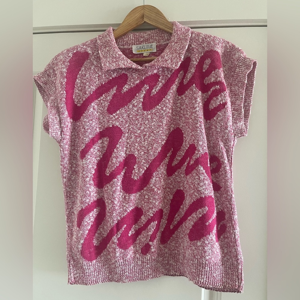 Sakura Sport Pink and White Knit Sweater
